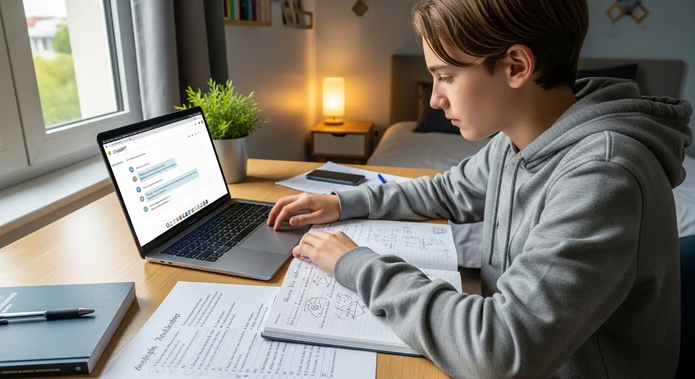 un &eacute;l&eacute;ve utilise chatgpt pour l'aider &agrave; faire ses devoirs. 