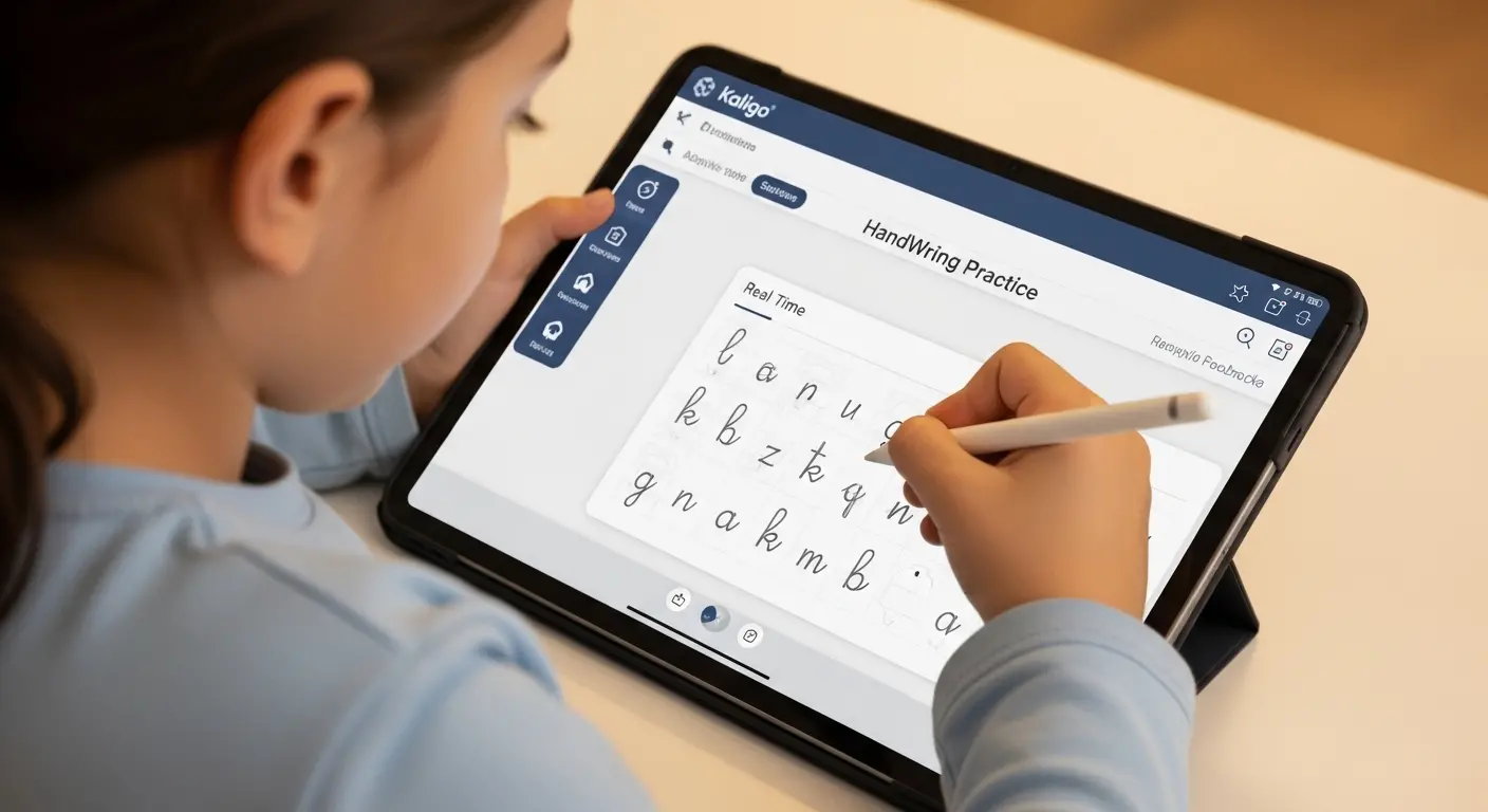 &Eacute;l&egrave;ve utilisant Kaligo, outil IA inclusive &eacute;l&egrave;ves DYS pour l'apprentissage de l'&eacute;criture