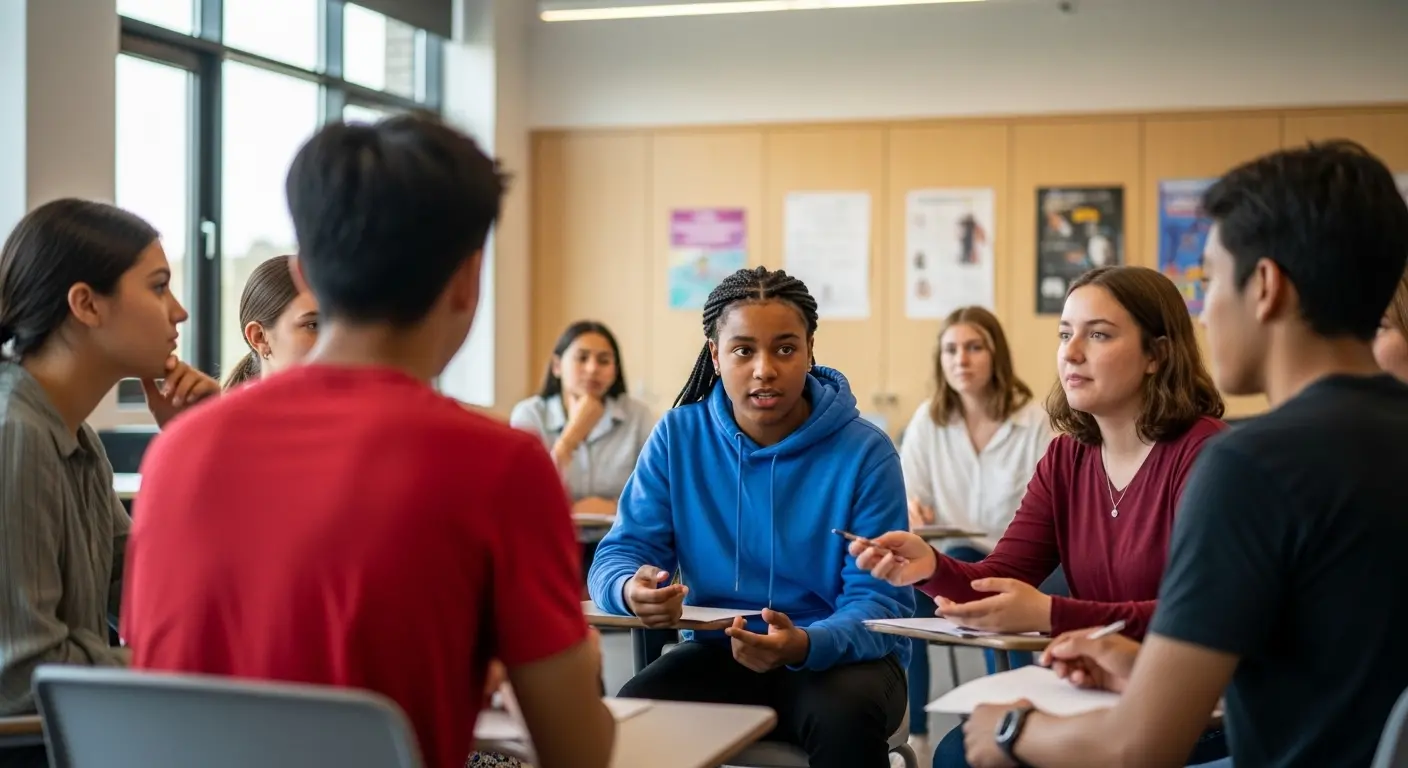 Sc&egrave;ne d'&eacute;change entre &eacute;l&egrave;ves montrant l'importance de l'interaction humaine pour d&eacute;velopper l'autonomie
