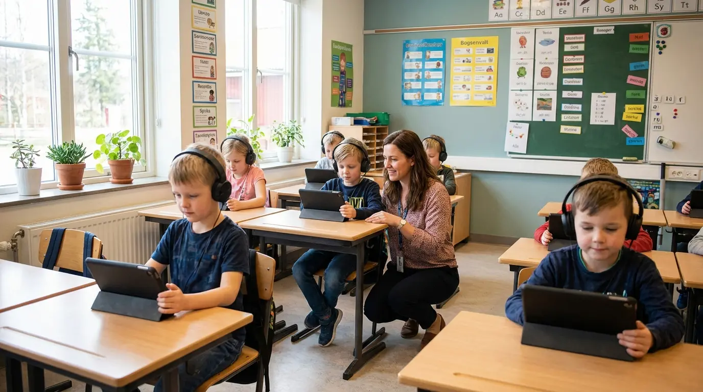 Enfants travaillant en autonomie sur Lalilo dans une classe de primaire