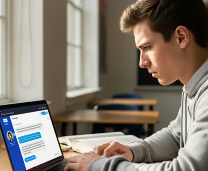 Un élève face à un écran d'IA pendant une évaluation scolaire