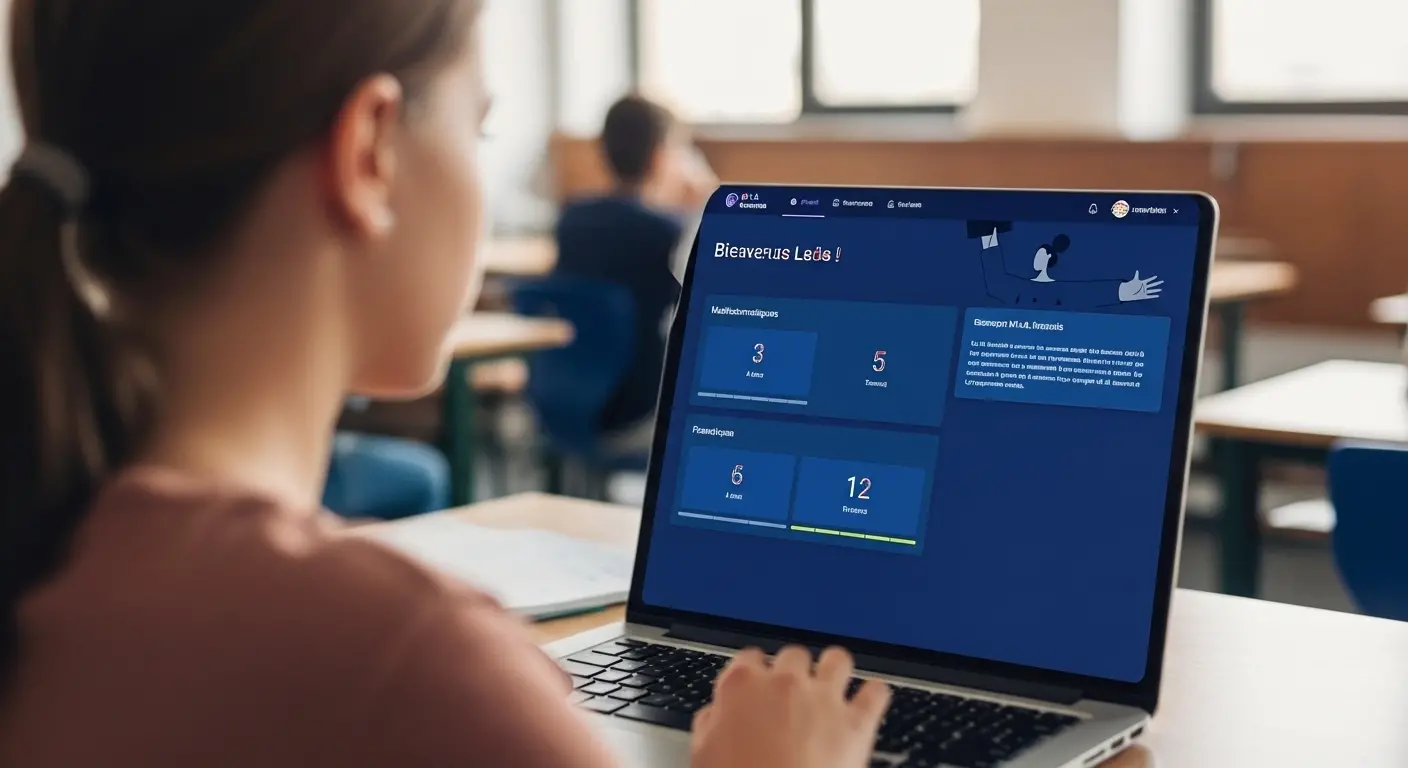 Élève de seconde utilisant la plateforme MIA Seconde sur ordinateur pour des exercices de mathématiques adaptatifs