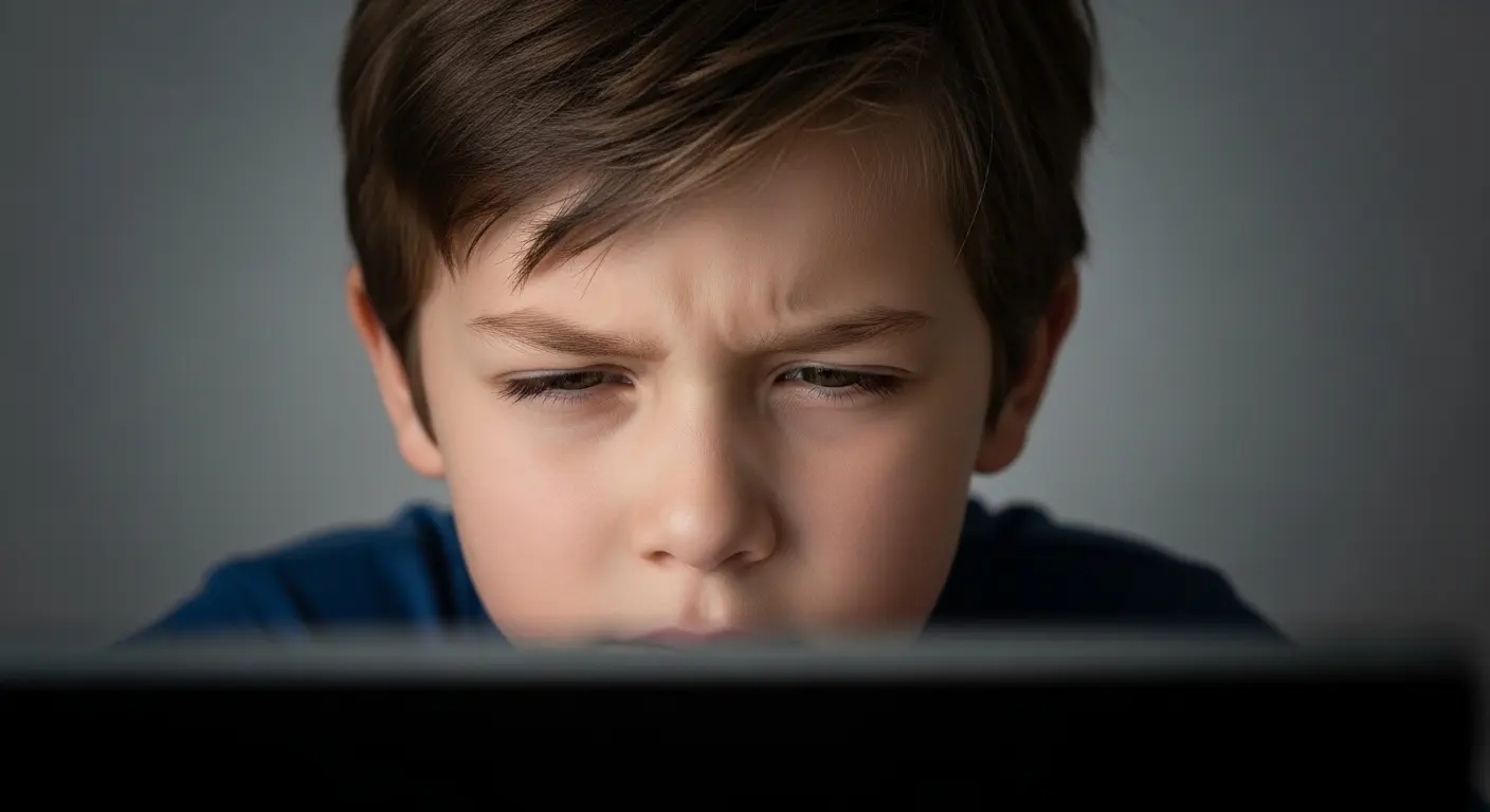 Enfant aux yeux pliss&eacute;s devant un &eacute;cran, l&agrave; o&ugrave; les polices pour dyslexiques font toute la diff&eacute;rence