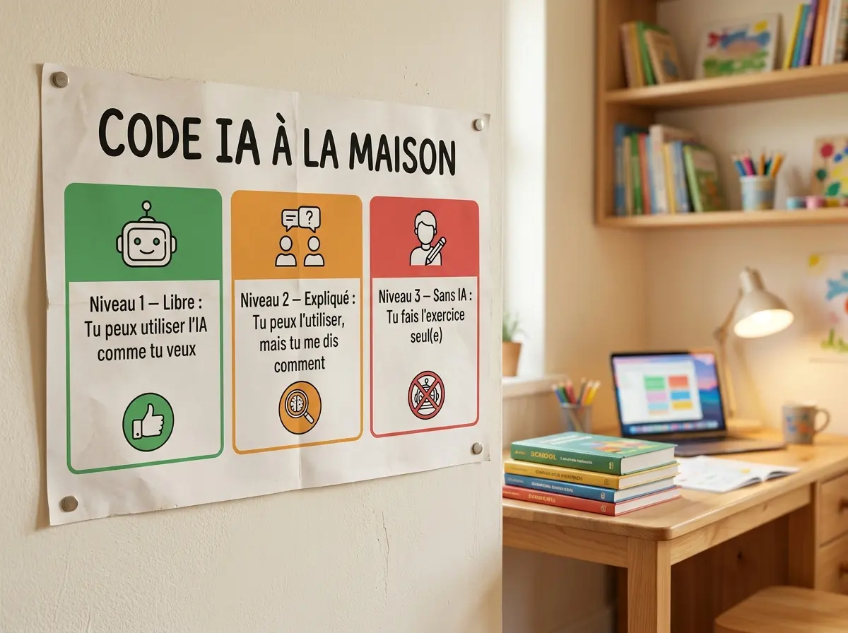 Illustration d'un cadre familial simple pour l'usage de l'IA dans les devoirs à la maison