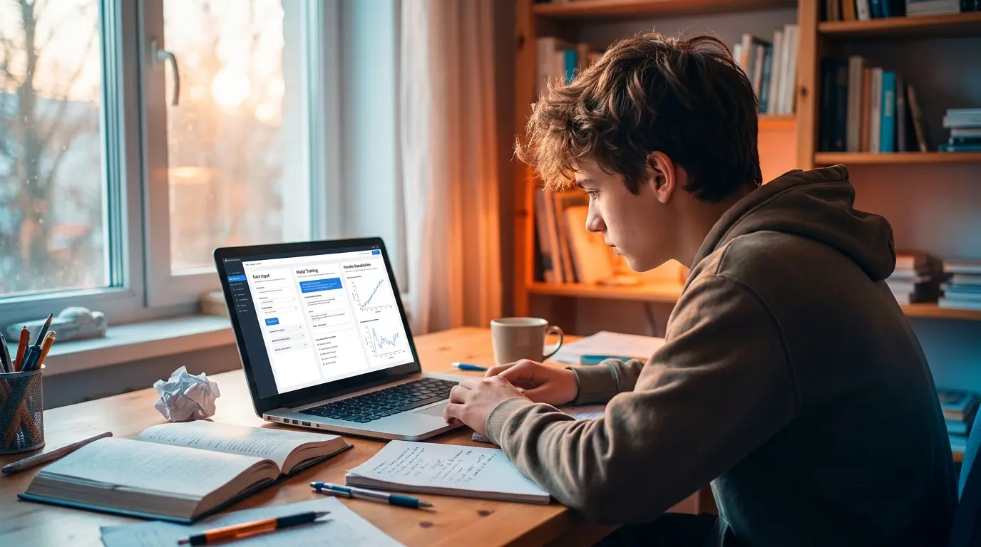 Élève utilisant NotebookLM pour apprendre et organiser ses révisions avec l'intelligence artificielle